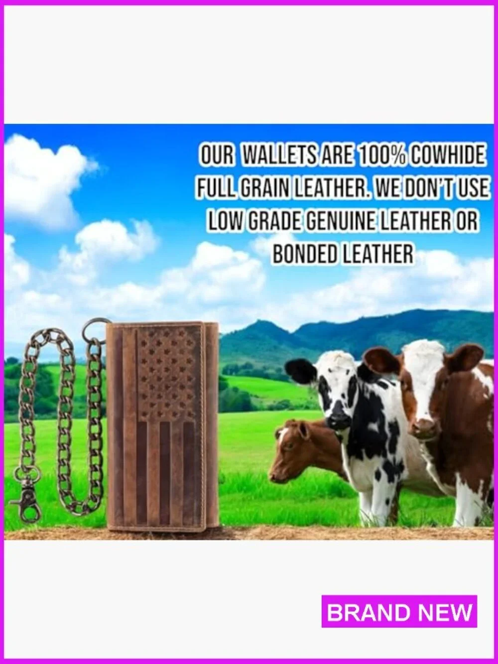 Men's Tri-Fold Leather Wallet RFID Blocking Chain Casual Classic Biker Style